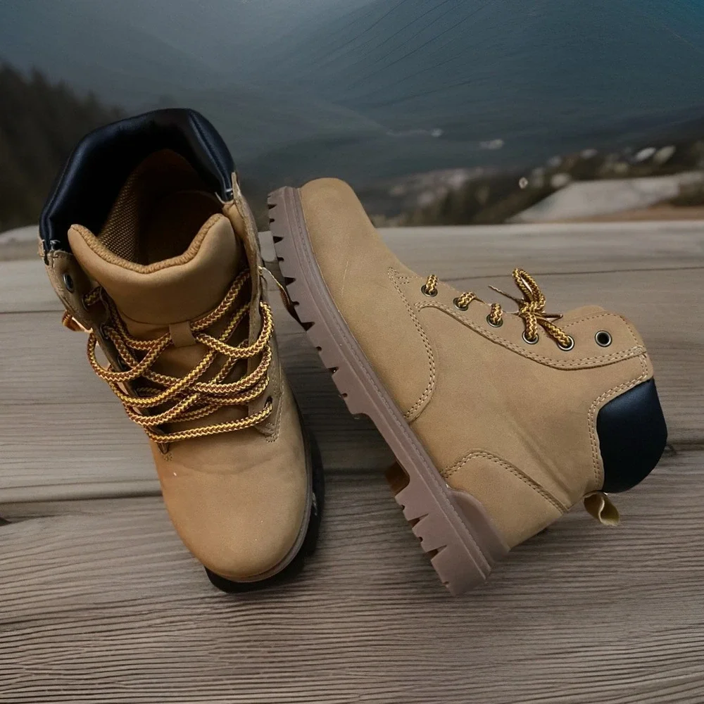 Boys Size 3Y Youth Wonder Nation Work Boots Lace Up Tan Leather Shoes‎